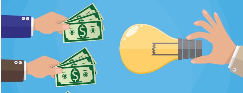 hands-with-money-and-idea-bulb-crowdfunding-vector-id610690314