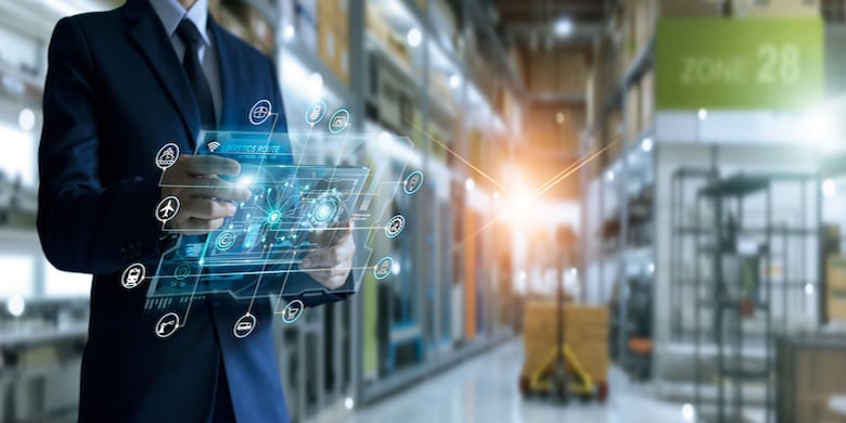 Business man viewing supply chain data